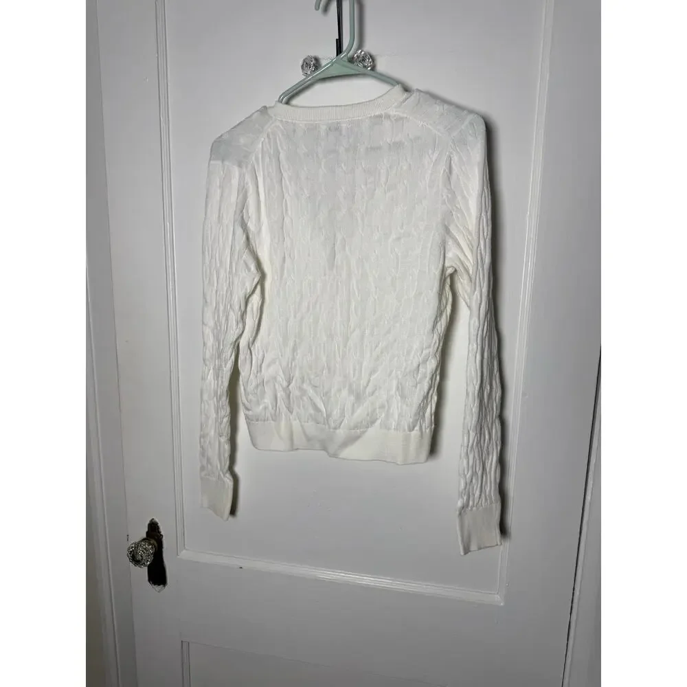 J. Crew White Cotton Cable Knit Lightweight Summer Cardigan Sweater Women's MED - Picture 7 of 7